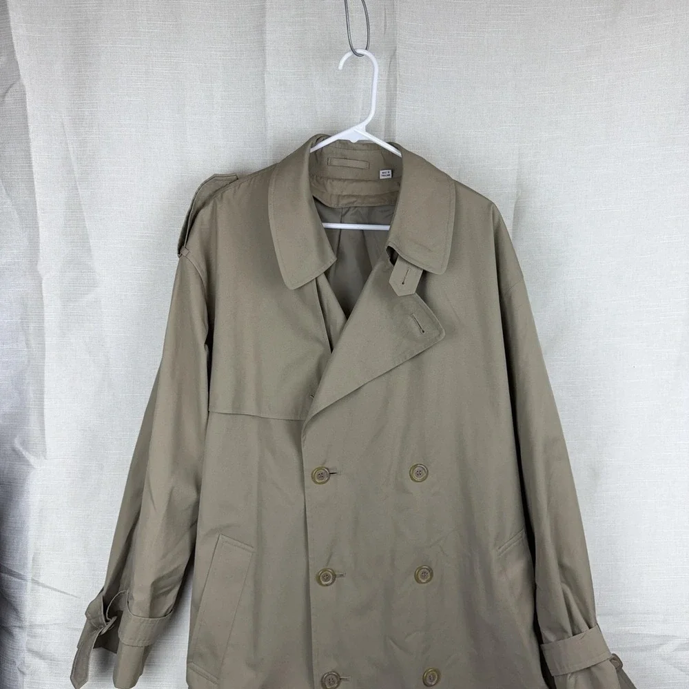 VTG London Fog Trench Coat Mens 44 Beige Belted Double Breasted Long Classic